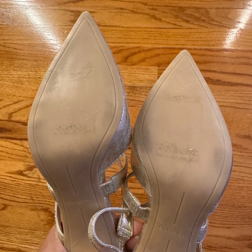 NWOT Dolce Vita Womens Silver Gold Metallic Pointed Toe Mule Heels Slip On  9 - Picture 11 of 12